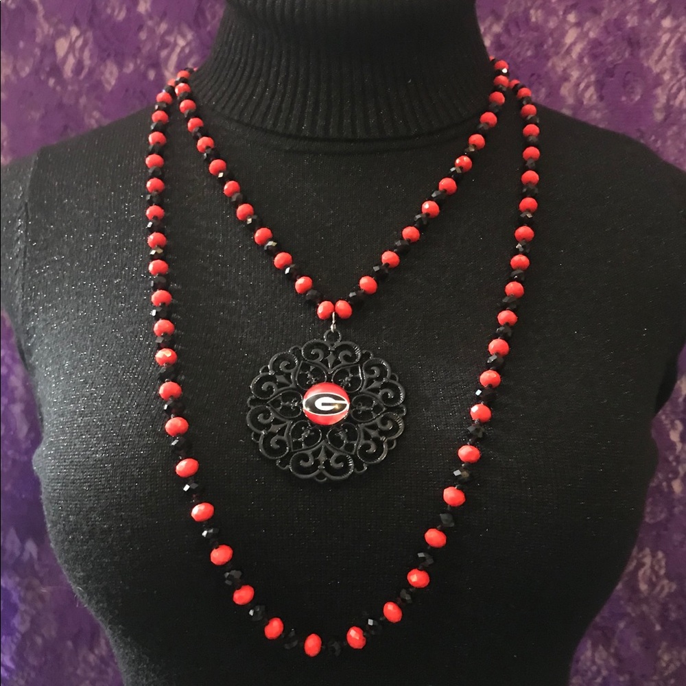 Custom Georgia Bulldogs 60” Black Crystal Necklace